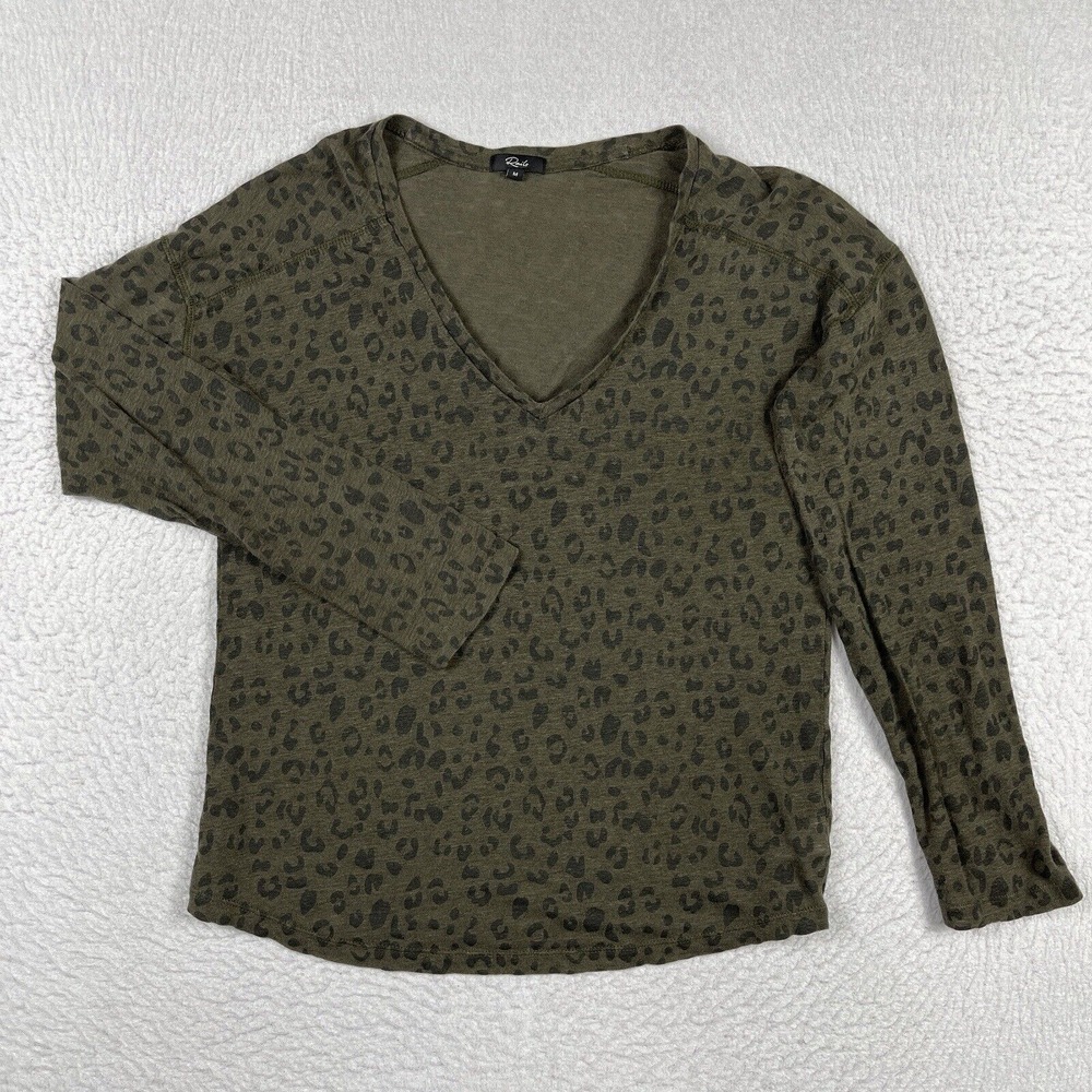 Rails Shirt Womens Medium Green Sami Olive Cheetah Print Mob Wife Ladies Top